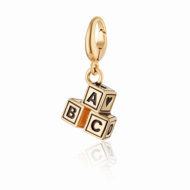 Gold ABC Building Block Charm| Baby Block Charm Necklace in 3D Rotation