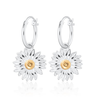 Silver Daisy Flower Charm Hoop Earrings - Lily Charmed