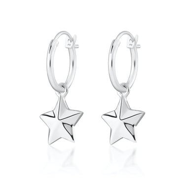 Silver Faceted Star Charm Hoop Earrings - Lily Charmed
