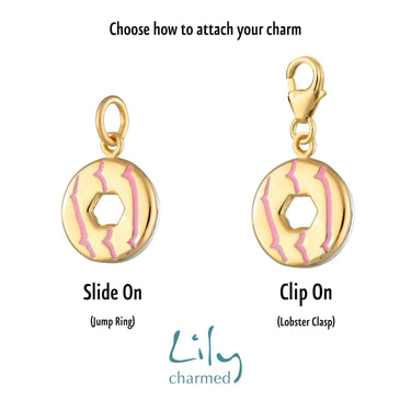 Gold Plated Party Ring Charm with Pink Enamel | Biscuit Charms