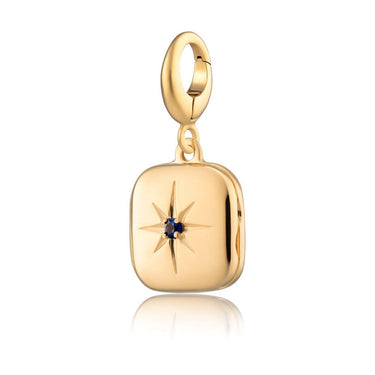 Gold Star Locket Charm with Blue Stone with universal clasp compatible with Pandora