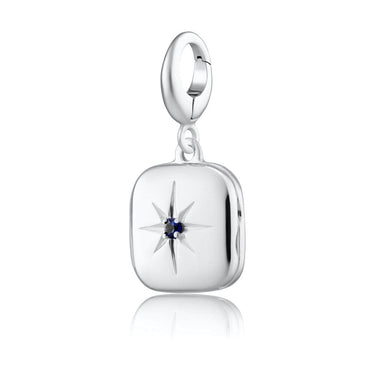 Silver Star Locket Charm with Blue Stone with universal clasp compatible with Pandora