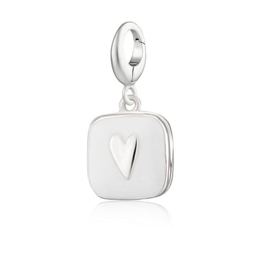 Silver White Heart Locket Charm with universal clasp compatible with Pandora