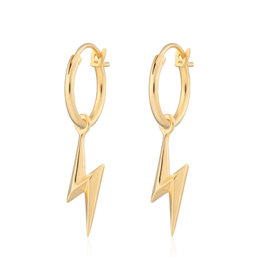 Gold Plated Lightning Bolt Charm Hoop Earrings - Lily Charmed
