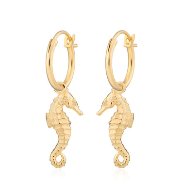 Gold Plated Seahorse Charm Hoop Earrings - Lily Charmed