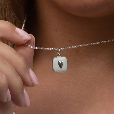 Silver White Heart Locket Necklace | Square Love Lockets by Lily Charmed