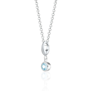 March Birthstone Charm Necklace | Aquamarine Gemstone Pendant