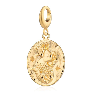A gold Capricorn zodiac charm featuring a 'Sea Goat' design with clip on clasp compatible with Pandora