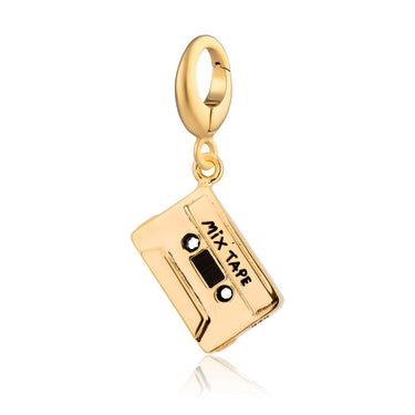 Gold Stereo Cassette Tape Charm for Charm Bracelet or Necklace | Pandora Compatible Charm UK