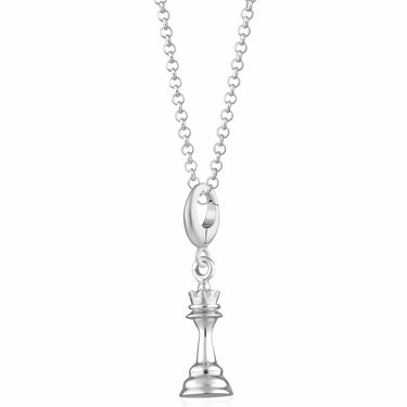 Silver Chess Piece Charm Necklace | Queen Chess Piece Pendant