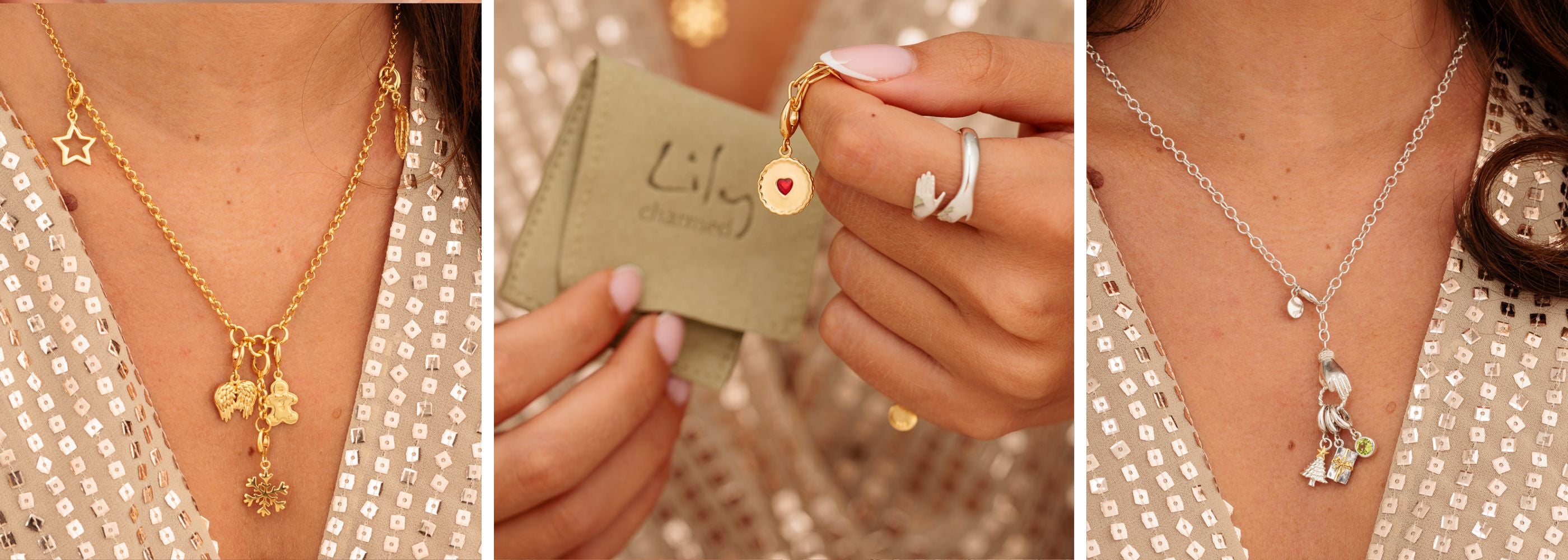 Silver and Gold Christmas Charms, Charm Necklaces, Rings and More