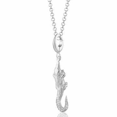 Silver Crocodile Charm Necklace | Alligator Pendant Necklace