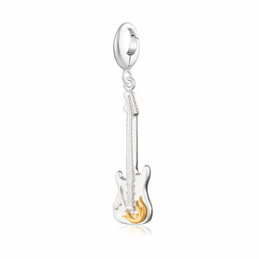 Silver Electric Guitar Charm with flame detailing | Music-Themed Charm Jewellery | Lily Charmed