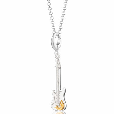 Silver Electric Guitar Charm Necklace | Guitar Pendant Necklace