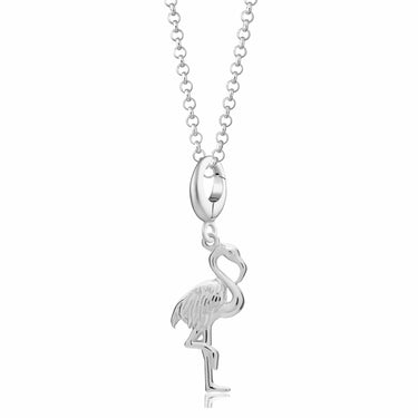 Silver Flamingo Charm Necklace | Bird Pendant Necklace