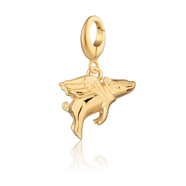Gold Plated Flying Pig Charm | Good Luck Charm | Pandora Compatible Charm Lily Charmed