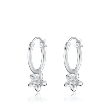 Silver Forget Me Not Flower Charm Hoop Earrings
