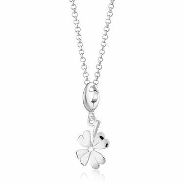 Silver Four Leaf Clover Charm Necklace | Good Luck Pendant