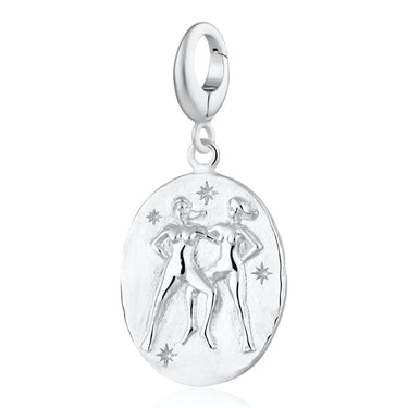 Silver Gemini Zodiac Charm pendant with universal clasp by Lily Charmed