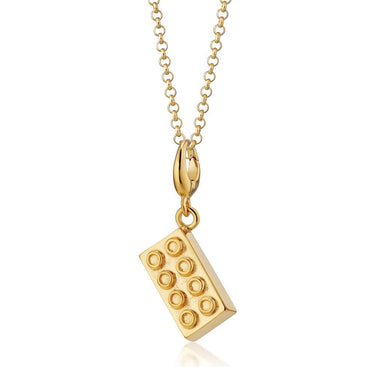 Gold Building Block Charm Necklace Front View | Brick Pendant Necklace