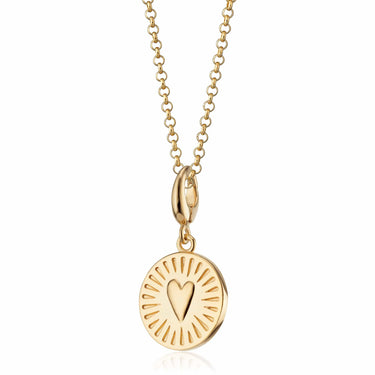Gold Love Heart Disc Charm Necklace