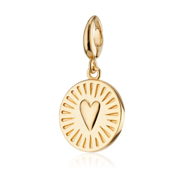 Gold Heart Disc Charm with universal charm clasp compatible with Pandora