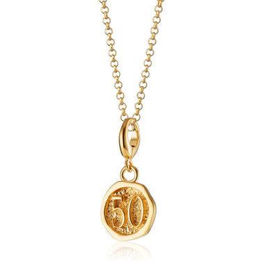 Gold 50th Birthday Charm Necklace | Silver Number 50 Pendant