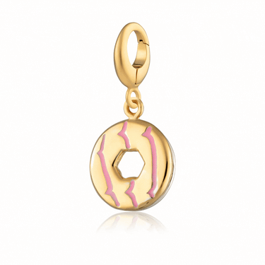 Gold Party Ring biscuit charm with Pink Enamel by Lily Charmed