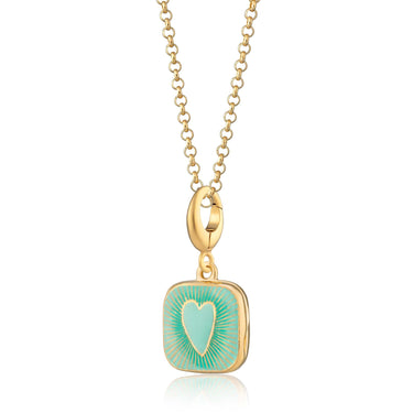 Gold Plated Turquoise Heart Locket Necklace | Square Locket | Lily Charmed