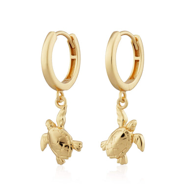 Gold Turtle Charm Hoop Earrings