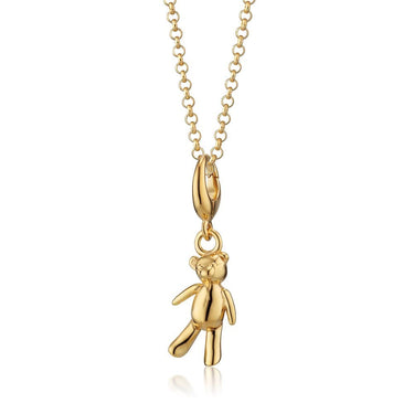 Gold Vintage Teddy Bear Charm Necklace Front View | Bear Pendant