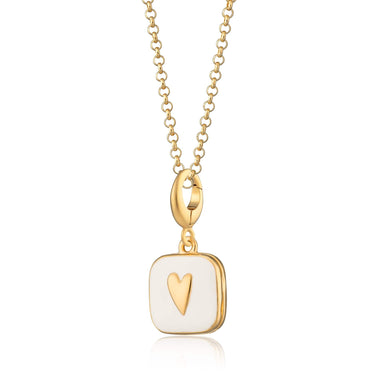 Gold Plated White Heart Locket Necklace | Square Locket | Lily Charmed