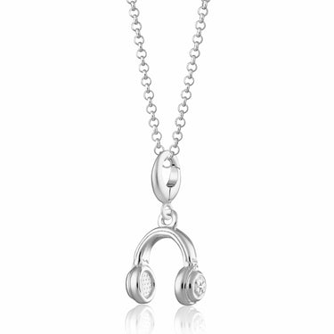 Silver Headphones Charm Necklace | DJ Headset Pendant Necklace