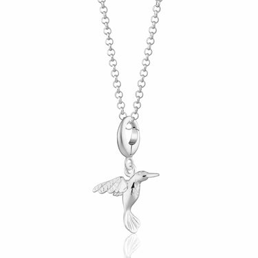 Silver Hummingbird Charm Necklace | Bird Pendant Necklace