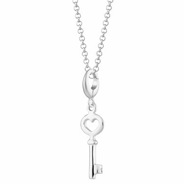 Silver Key Charm Necklace | Heart & Key Pendant
