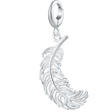 Silver Large Feather Charm | Bird Charm | Pandora Compatible Charm | Lily Charmed