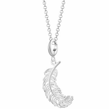 Large Silver Feather Charm Necklace | Feather Pendant
