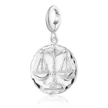 Lily Charmed Silver Libra Zodiac Charm with balanced scales motif, Compatible with Pandora