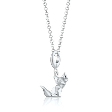 Silver Origami Fox Charm Necklace | Fox Pendant Necklace