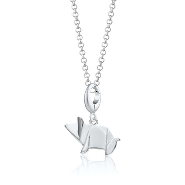 Silver Origami Pig Charm Necklace | Pig Pendant Necklace