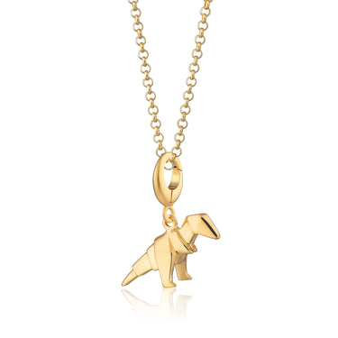 Gold Origami T-Rex Charm Necklace | Dinosaur Pendant Necklace