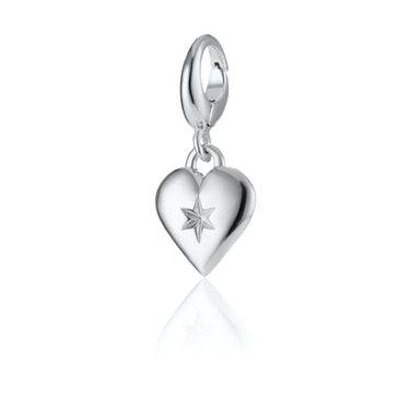 Silver Heart Shaped Charm with Star Centre Compatible with Pandora Bracelets