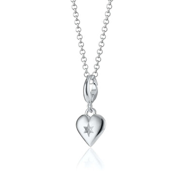 Silver Heart Shaped Charm Necklace with Star Centre