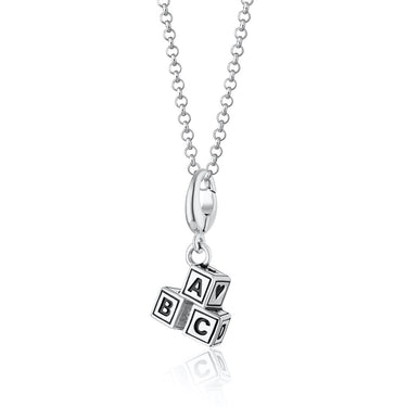 Silver ABC Building Block Pendant Necklace | Baby Block Charm Necklace