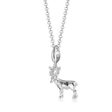 Silver Christmas Reindeer Charm Necklace | Animal Pendant Necklace