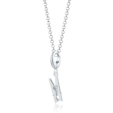Silver Clothes Peg Charm Necklace | Clothespin Pendant Necklace