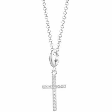Silver Sparkling Cross Charm Necklace | Clear Stone Cross Pendant