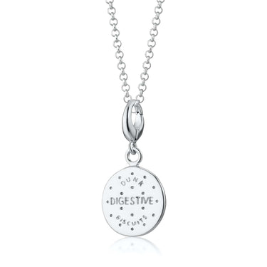 Silver Digestive Biscuit Charm Necklace Front View | Biscuit Pendant