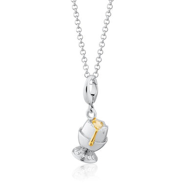 Sterling Silver Runny Egg and Egg Cup Charm Necklace with an 18ct Gold Yolk Centre