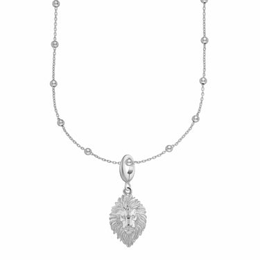Silver Lion Head Satellite Chain Necklace | Animal Pendant Necklace